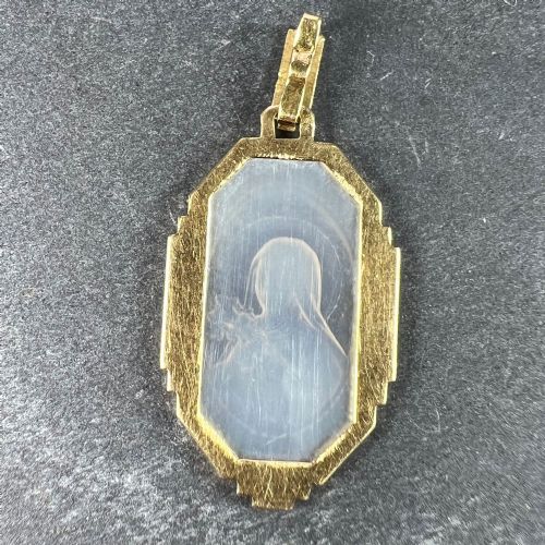 FRENCH ST THERESE MOTHER OF PEARL 18K YELLOW GOLD CHARM PENDANT - ADDITIONAL PHOTO 3