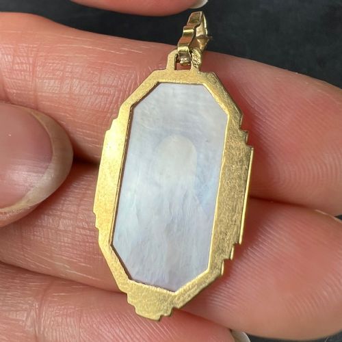 FRENCH ST THERESE MOTHER OF PEARL 18K YELLOW GOLD CHARM PENDANT - ADDITIONAL PHOTO 7