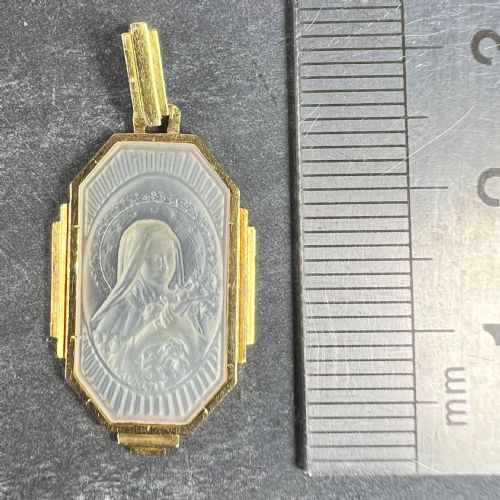 FRENCH ST THERESE MOTHER OF PEARL 18K YELLOW GOLD CHARM PENDANT - ADDITIONAL PHOTO 8