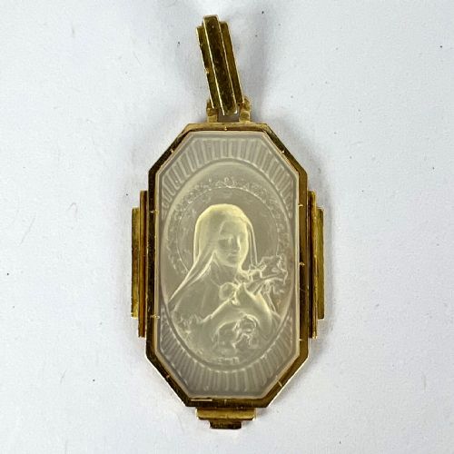 FRENCH ST THERESE MOTHER OF PEARL 18K YELLOW GOLD CHARM PENDANT - ADDITIONAL PHOTO 10