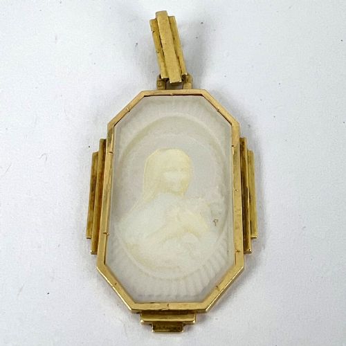 FRENCH ST THERESE MOTHER OF PEARL 18K YELLOW GOLD CHARM PENDANT - ADDITIONAL PHOTO 11