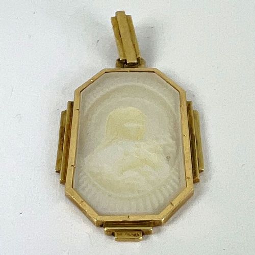 FRENCH ST THERESE MOTHER OF PEARL 18K YELLOW GOLD CHARM PENDANT - ADDITIONAL PHOTO 12