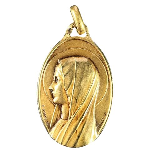 french augis mazzoni virgin mary 18k yellow gold pendant - CATEGORY: ANTIQUE JEWELLERY - DATED 1930