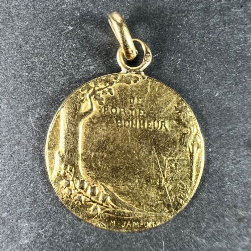 FRENCH BONHEUR GOOD LUCK 18K YELLOW GOLD LUCKY CHARM MEDAL PENDANT - ADDITIONAL PHOTO 1