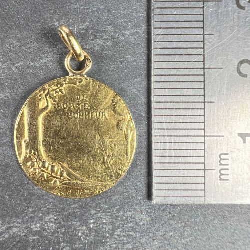 FRENCH BONHEUR GOOD LUCK 18K YELLOW GOLD LUCKY CHARM MEDAL PENDANT - ADDITIONAL PHOTO 9
