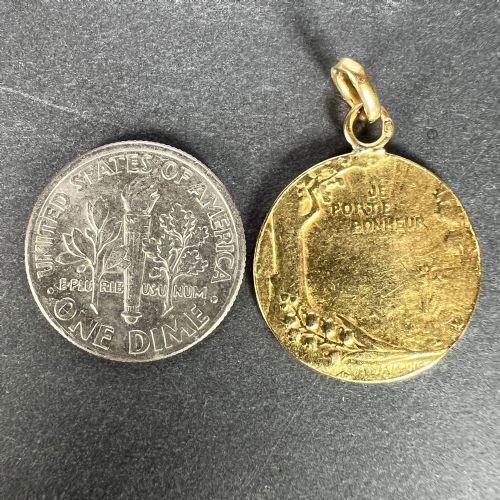 FRENCH BONHEUR GOOD LUCK 18K YELLOW GOLD LUCKY CHARM MEDAL PENDANT - ADDITIONAL PHOTO 10