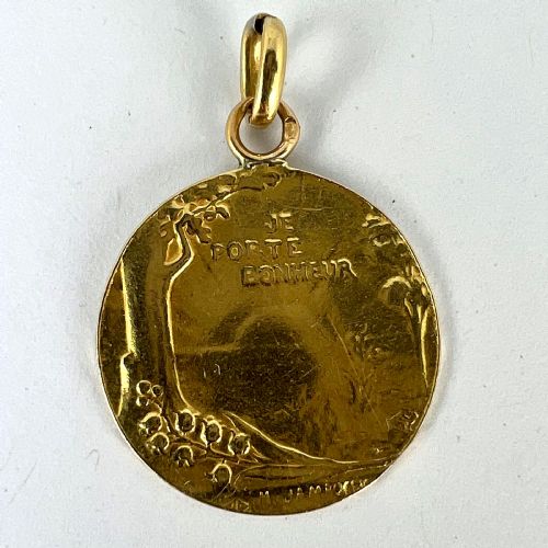 FRENCH BONHEUR GOOD LUCK 18K YELLOW GOLD LUCKY CHARM MEDAL PENDANT - ADDITIONAL PHOTO 11