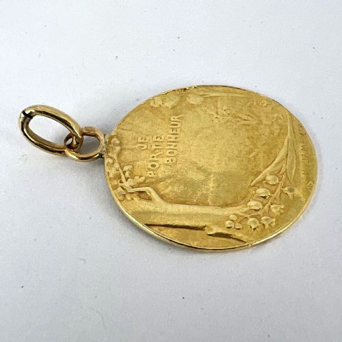 FRENCH BONHEUR GOOD LUCK 18K YELLOW GOLD LUCKY CHARM MEDAL PENDANT - ADDITIONAL PHOTO 13