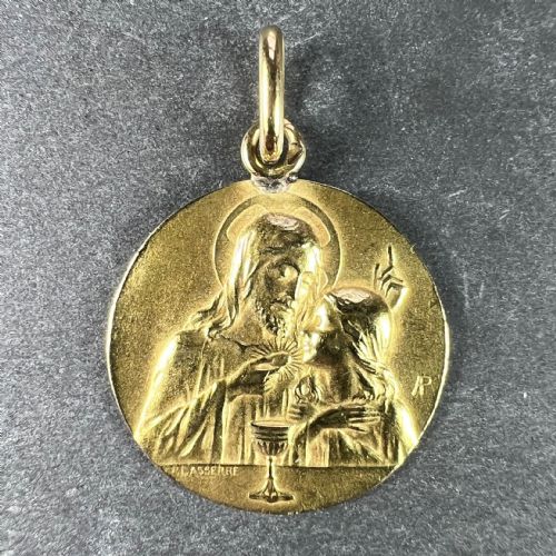 FRENCH LASSERRE JESUS CHRIST COMMUNION 18K YELLOW GOLD MEDAL CHARM PENDANT - ADDITIONAL PHOTO 1