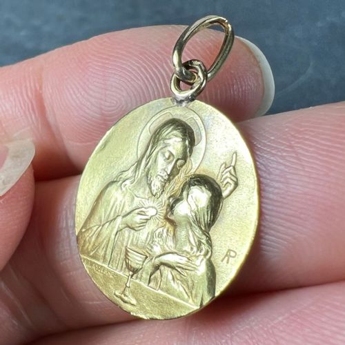FRENCH LASSERRE JESUS CHRIST COMMUNION 18K YELLOW GOLD MEDAL CHARM PENDANT - ADDITIONAL PHOTO 5