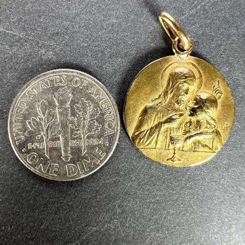 FRENCH LASSERRE JESUS CHRIST COMMUNION 18K YELLOW GOLD MEDAL CHARM PENDANT - ADDITIONAL PHOTO 9