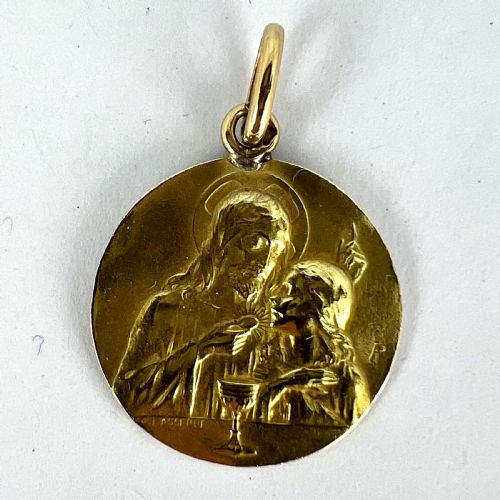 FRENCH LASSERRE JESUS CHRIST COMMUNION 18K YELLOW GOLD MEDAL CHARM PENDANT - ADDITIONAL PHOTO 10