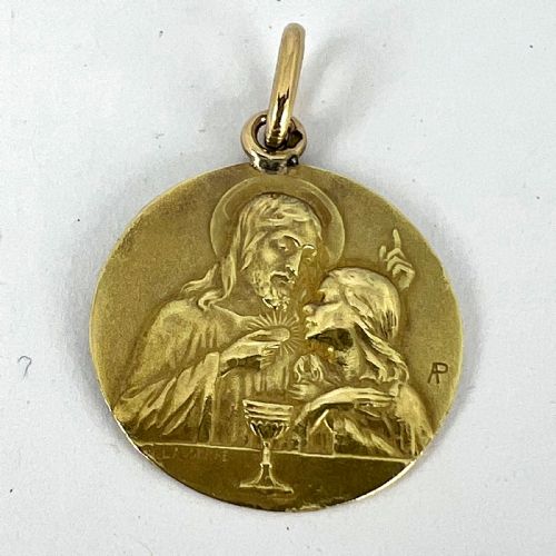 FRENCH LASSERRE JESUS CHRIST COMMUNION 18K YELLOW GOLD MEDAL CHARM PENDANT - ADDITIONAL PHOTO 11
