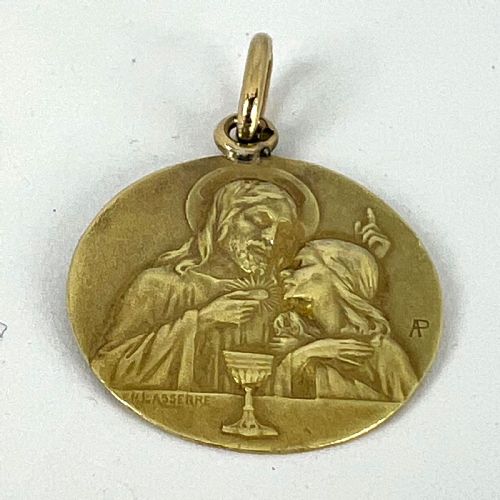 FRENCH LASSERRE JESUS CHRIST COMMUNION 18K YELLOW GOLD MEDAL CHARM PENDANT - ADDITIONAL PHOTO 12