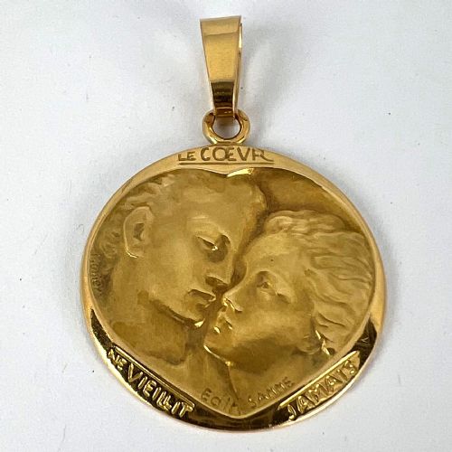 FRENCH MONIER LOVE HEART 'LE COEUR NE VIEILLIT JAMAIS' 18K YELLOW GOLD MEDAL PENDANT - ADDITIONAL PHOTO 11