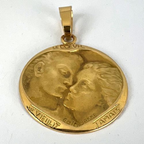 FRENCH MONIER LOVE HEART 'LE COEUR NE VIEILLIT JAMAIS' 18K YELLOW GOLD MEDAL PENDANT - ADDITIONAL PHOTO 12