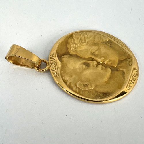 FRENCH MONIER LOVE HEART 'LE COEUR NE VIEILLIT JAMAIS' 18K YELLOW GOLD MEDAL PENDANT - ADDITIONAL PHOTO 13