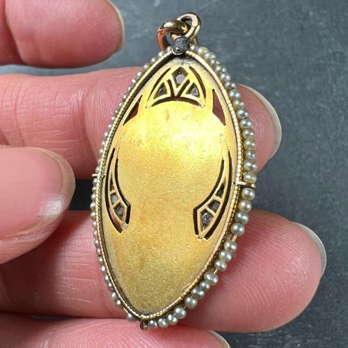 ANTIQUE VIRGIN MARY 18K YELLOW GOLD PEARL DIAMOND MEDAL PENDANT - ADDITIONAL PHOTO 6