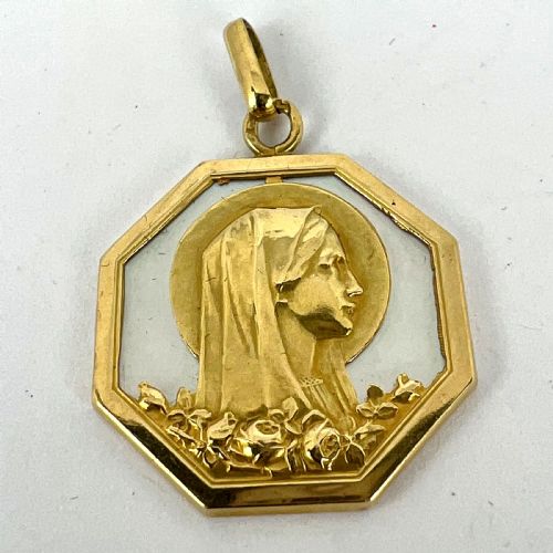 VIRGIN MARY MOTHER OF PEARL 18K YELLOW GOLD CHARM PENDANT - ADDITIONAL PHOTO 12