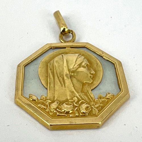 VIRGIN MARY MOTHER OF PEARL 18K YELLOW GOLD CHARM PENDANT - ADDITIONAL PHOTO 13
