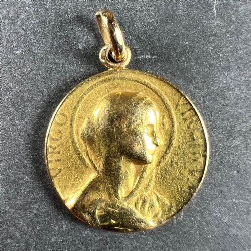 FRENCH 18K YELLOW GOLD VIRGIN MARY VIRGO VIRGINUM MEDAL PENDANT - ADDITIONAL PHOTO 1