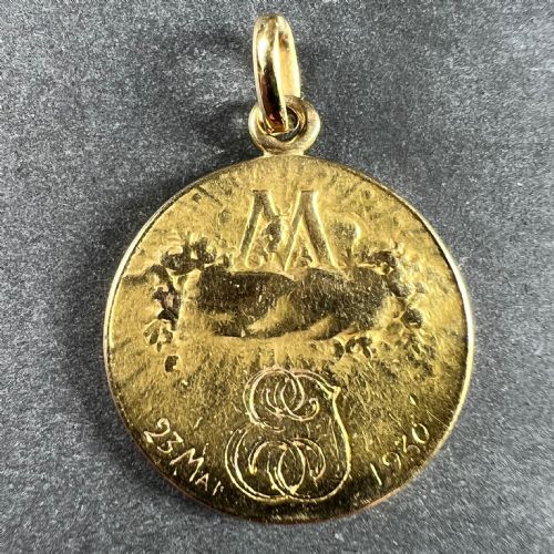 FRENCH 18K YELLOW GOLD VIRGIN MARY VIRGO VIRGINUM MEDAL PENDANT - ADDITIONAL PHOTO 3