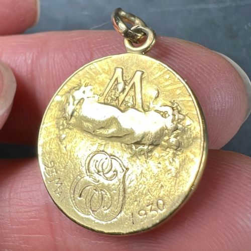 FRENCH 18K YELLOW GOLD VIRGIN MARY VIRGO VIRGINUM MEDAL PENDANT - ADDITIONAL PHOTO 7