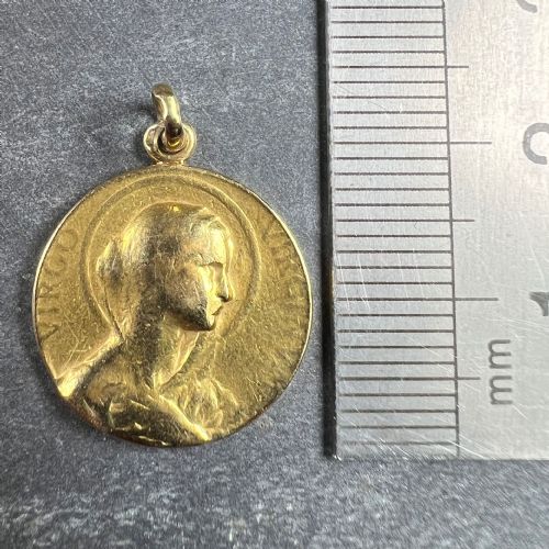 FRENCH 18K YELLOW GOLD VIRGIN MARY VIRGO VIRGINUM MEDAL PENDANT - ADDITIONAL PHOTO 9