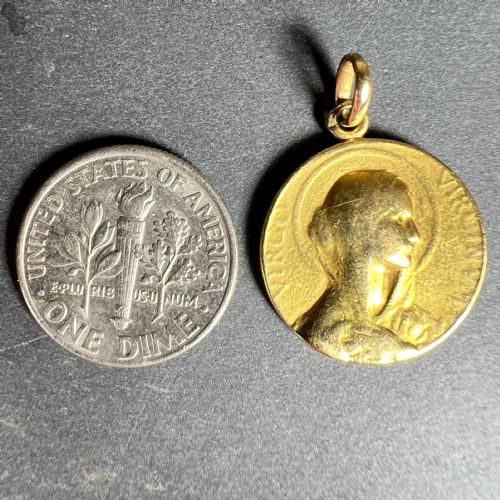 FRENCH 18K YELLOW GOLD VIRGIN MARY VIRGO VIRGINUM MEDAL PENDANT - ADDITIONAL PHOTO 10