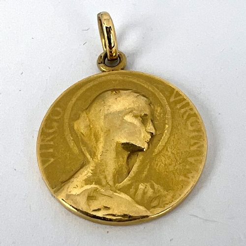 FRENCH 18K YELLOW GOLD VIRGIN MARY VIRGO VIRGINUM MEDAL PENDANT - ADDITIONAL PHOTO 12