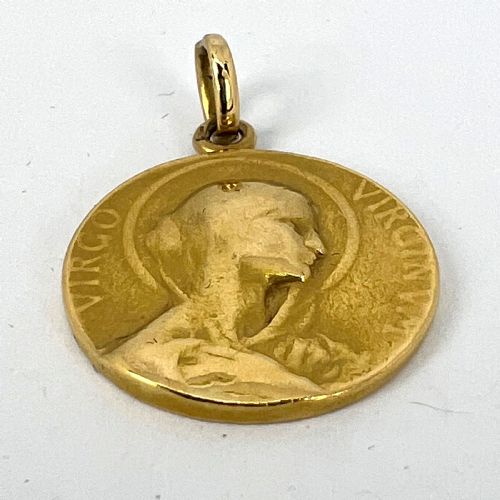 FRENCH 18K YELLOW GOLD VIRGIN MARY VIRGO VIRGINUM MEDAL PENDANT - ADDITIONAL PHOTO 13