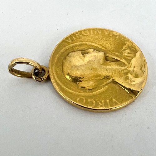 FRENCH 18K YELLOW GOLD VIRGIN MARY VIRGO VIRGINUM MEDAL PENDANT - ADDITIONAL PHOTO 14