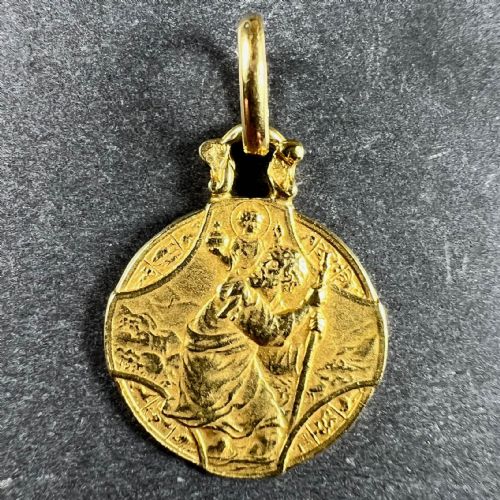 FRENCH ZODIAC SAINT CHRISTOPHER TRIUMPH OF SPEED 18K YELLOW GOLD CHARM PENDANT - ADDITIONAL PHOTO 1