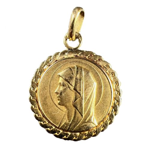 french virgin mary 18k yellow gold medal pendant - CATEGORY: ANTIQUE JEWELLERY - DATED 1930