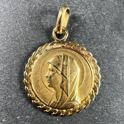 FRENCH VIRGIN MARY 18K YELLOW GOLD MEDAL PENDANT - ADDITIONAL PHOTO 1