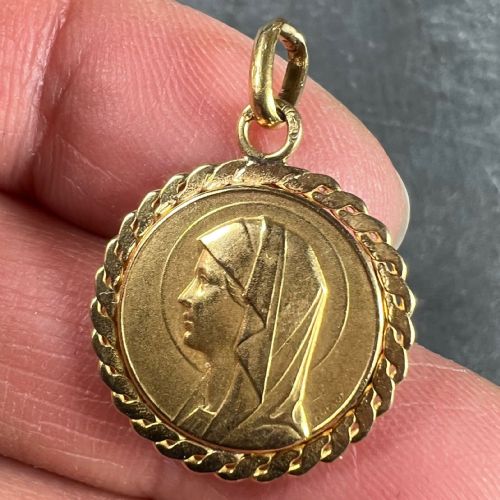 FRENCH VIRGIN MARY 18K YELLOW GOLD MEDAL PENDANT - ADDITIONAL PHOTO 4