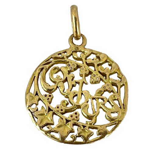 french toujours love mistletoe ivy 18k yellow gold charm pendant - CATEGORY: ANTIQUE JEWELLERY - DATED 1910