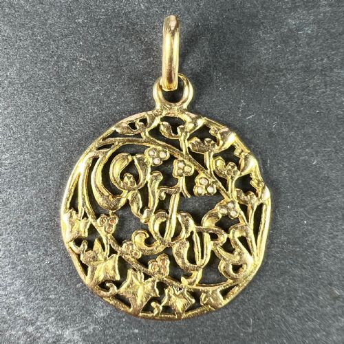 FRENCH TOUJOURS LOVE MISTLETOE IVY 18K YELLOW GOLD CHARM PENDANT - ADDITIONAL PHOTO 1