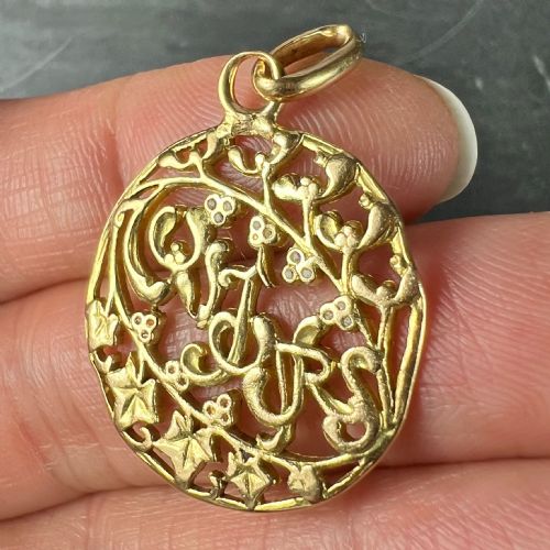 FRENCH TOUJOURS LOVE MISTLETOE IVY 18K YELLOW GOLD CHARM PENDANT - ADDITIONAL PHOTO 5
