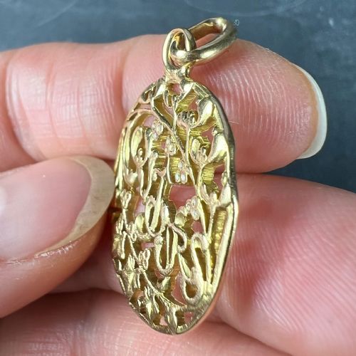 FRENCH TOUJOURS LOVE MISTLETOE IVY 18K YELLOW GOLD CHARM PENDANT - ADDITIONAL PHOTO 6