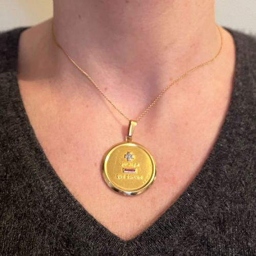 LARGE AUGIS FRENCH PLUS QUHIER RUBY DIAMOND 18K YELLOW GOLD LOVE CHARM PENDANT - ADDITIONAL PHOTO 1