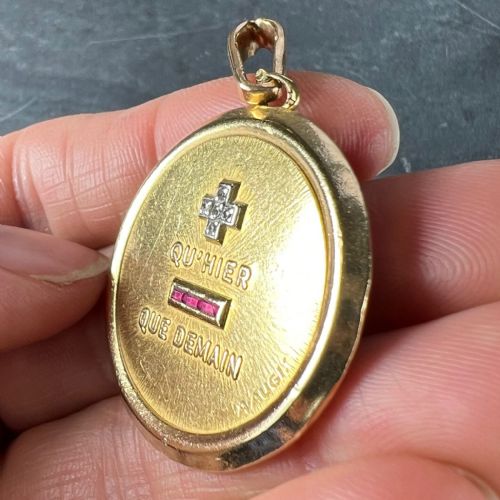 LARGE AUGIS FRENCH PLUS QUHIER RUBY DIAMOND 18K YELLOW GOLD LOVE CHARM PENDANT - ADDITIONAL PHOTO 6