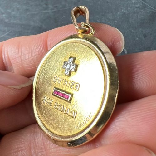 LARGE AUGIS FRENCH PLUS QUHIER RUBY DIAMOND 18K YELLOW GOLD LOVE CHARM PENDANT - ADDITIONAL PHOTO 7
