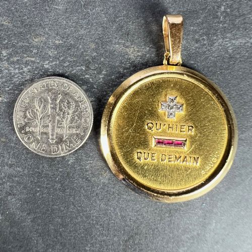 LARGE AUGIS FRENCH PLUS QUHIER RUBY DIAMOND 18K YELLOW GOLD LOVE CHARM PENDANT - ADDITIONAL PHOTO 11