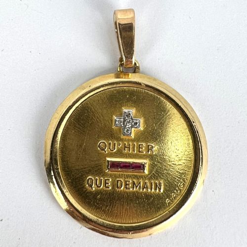 LARGE AUGIS FRENCH PLUS QUHIER RUBY DIAMOND 18K YELLOW GOLD LOVE CHARM PENDANT - ADDITIONAL PHOTO 12