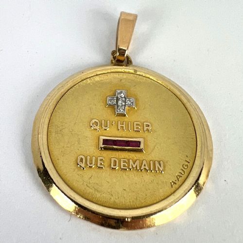LARGE AUGIS FRENCH PLUS QUHIER RUBY DIAMOND 18K YELLOW GOLD LOVE CHARM PENDANT - ADDITIONAL PHOTO 13