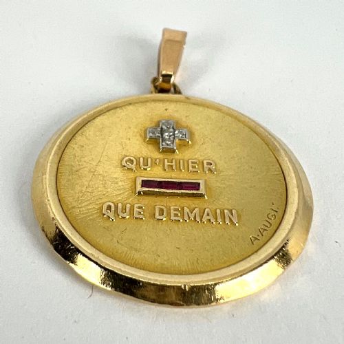 LARGE AUGIS FRENCH PLUS QUHIER RUBY DIAMOND 18K YELLOW GOLD LOVE CHARM PENDANT - ADDITIONAL PHOTO 14