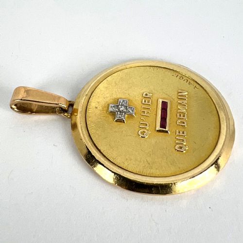LARGE AUGIS FRENCH PLUS QUHIER RUBY DIAMOND 18K YELLOW GOLD LOVE CHARM PENDANT - ADDITIONAL PHOTO 15