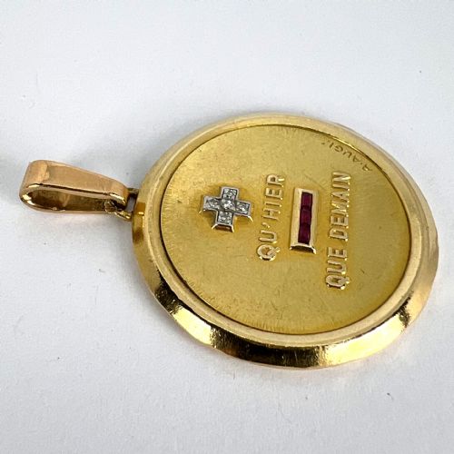 LARGE AUGIS FRENCH PLUS QUHIER RUBY DIAMOND 18K YELLOW GOLD LOVE CHARM PENDANT - ADDITIONAL PHOTO 16