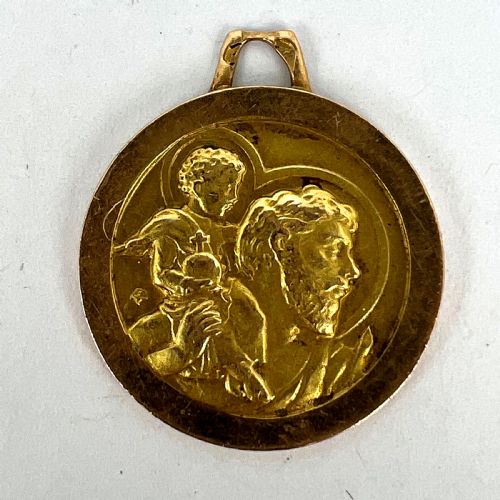 VINTAGE FRENCH ST CHRISTOPHER 18K YELLOW GOLD CHARM PENDANT - ADDITIONAL PHOTO 10